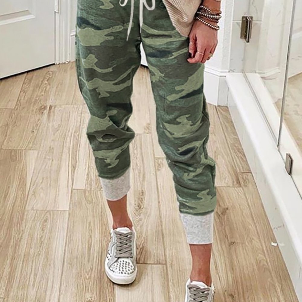 Green Camo Print Knit Sporty Joggers- MORE SIZES ADDED!! - Picture 2 of 2